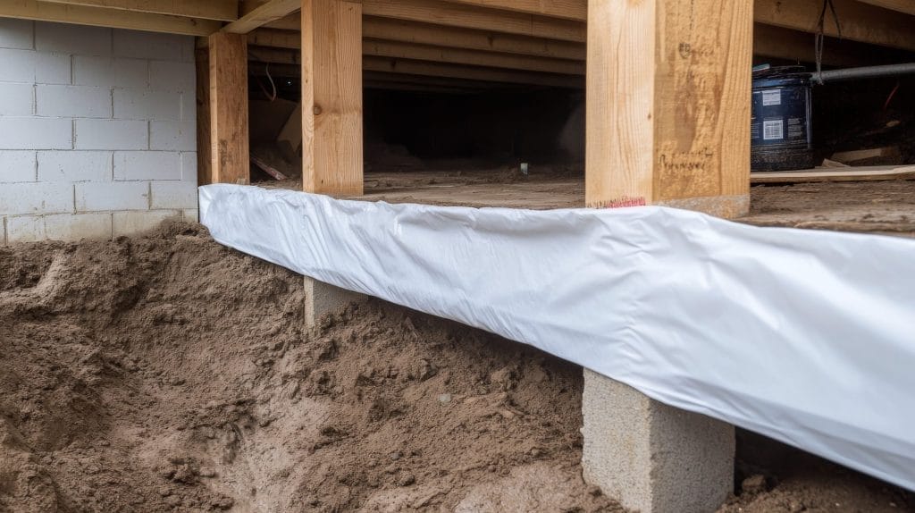Crawl space with vapor barrier installation for intrusion prevention